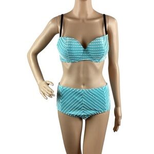 Betsey Johnson Allure Stripe High Waist Bikini Size M Blue